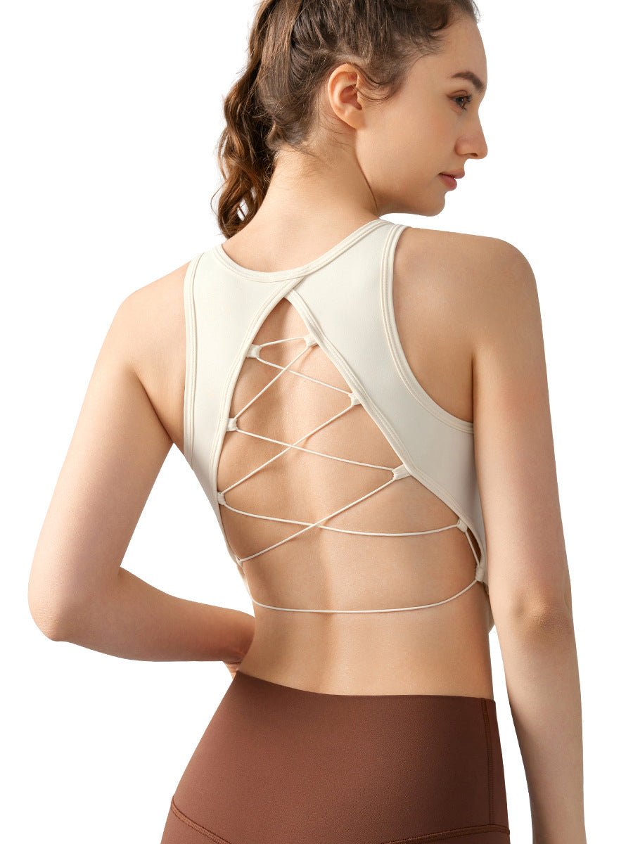 Yoga vest sexy cross backless fixed cup fitness top 4 colors