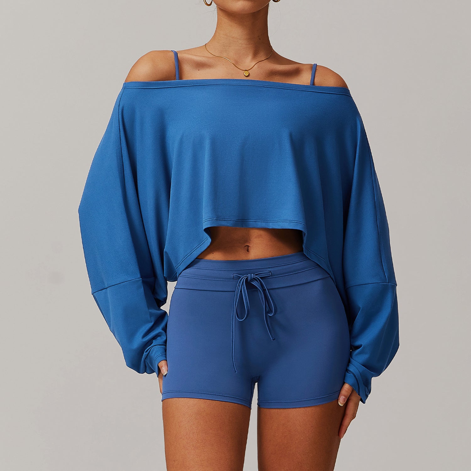 Tight brushed yoga 2pcs set High waist one-shoulder casual running  set 5034--3