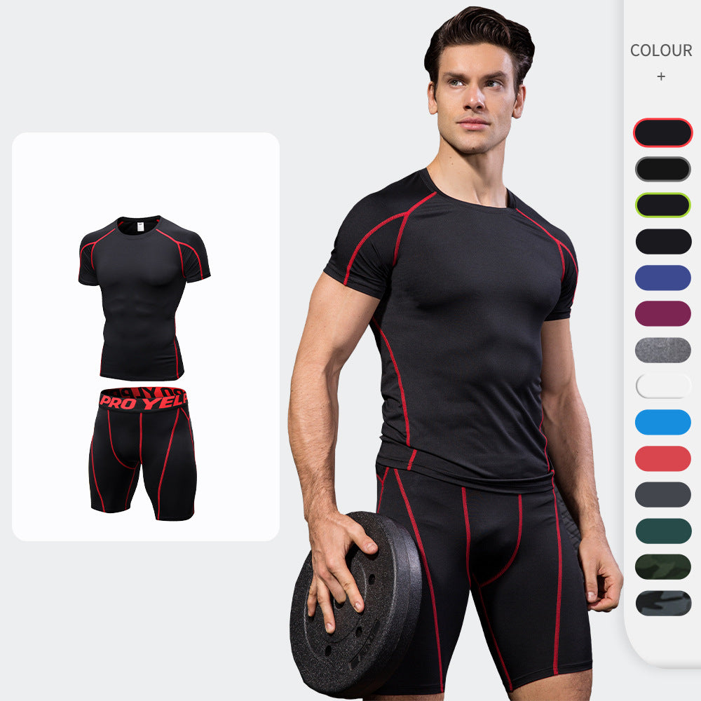 1054+1053 men's fitness suit perspiration quick-drying training short-sleeved tight running shorts