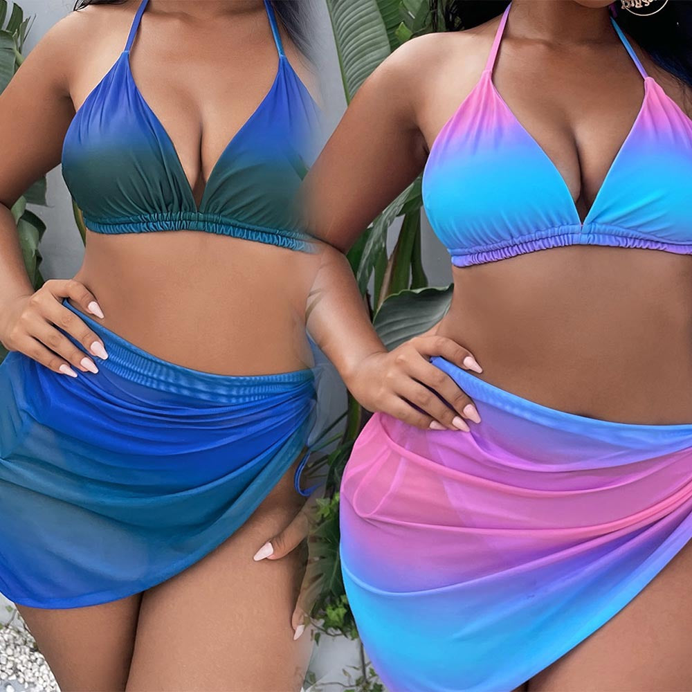 2023 New Fat Plus Fat Bikini Fat Sister Swimsuit Big Size Fat Woman Bikini Gradient Swimsuit Female 2 Colors