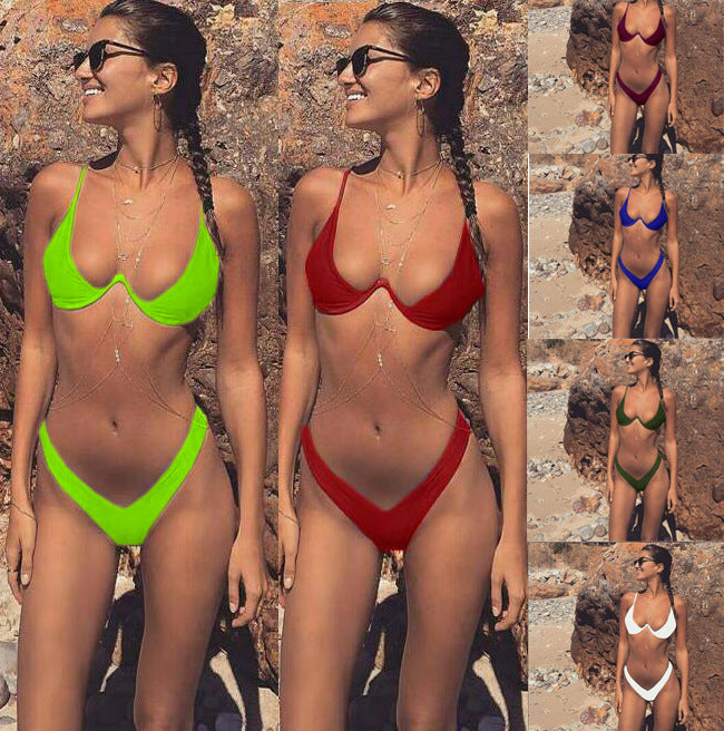 Gathering Steel Support Split 9-Color Bikini Swimsuit Bikini 2017D12