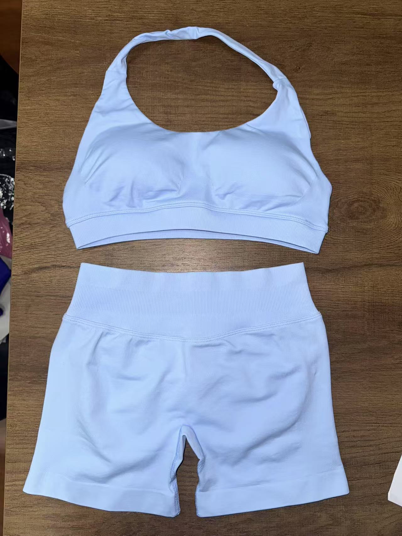 Women Halter Neck High Waist Yoga Tracksuit Slim Fitness Shorts Set 1