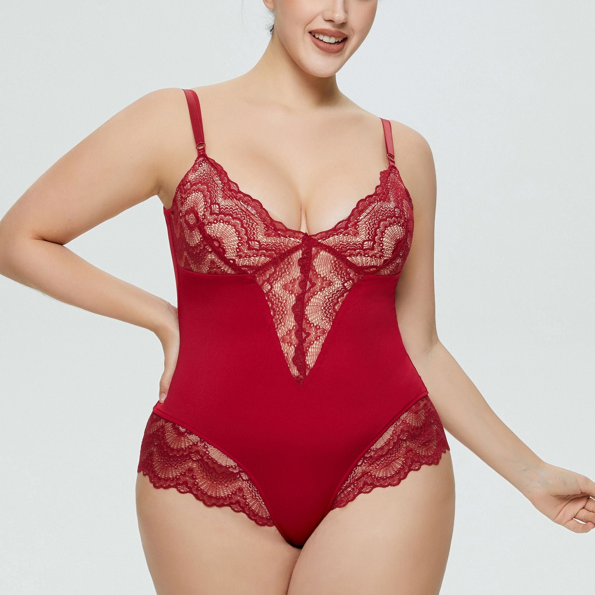 Women's Bodysuit Plus Size Sexy Lingerie Lace Stitching Sexy Thong Suspenders Jumpsuit 3 Colors