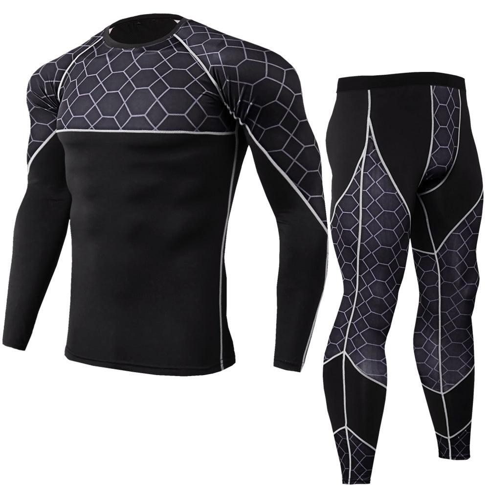 Men's PRO Tight-fitting Fitness Sports Training Clothes Elastic Quick-drying Suit Long Sleeves + rousers