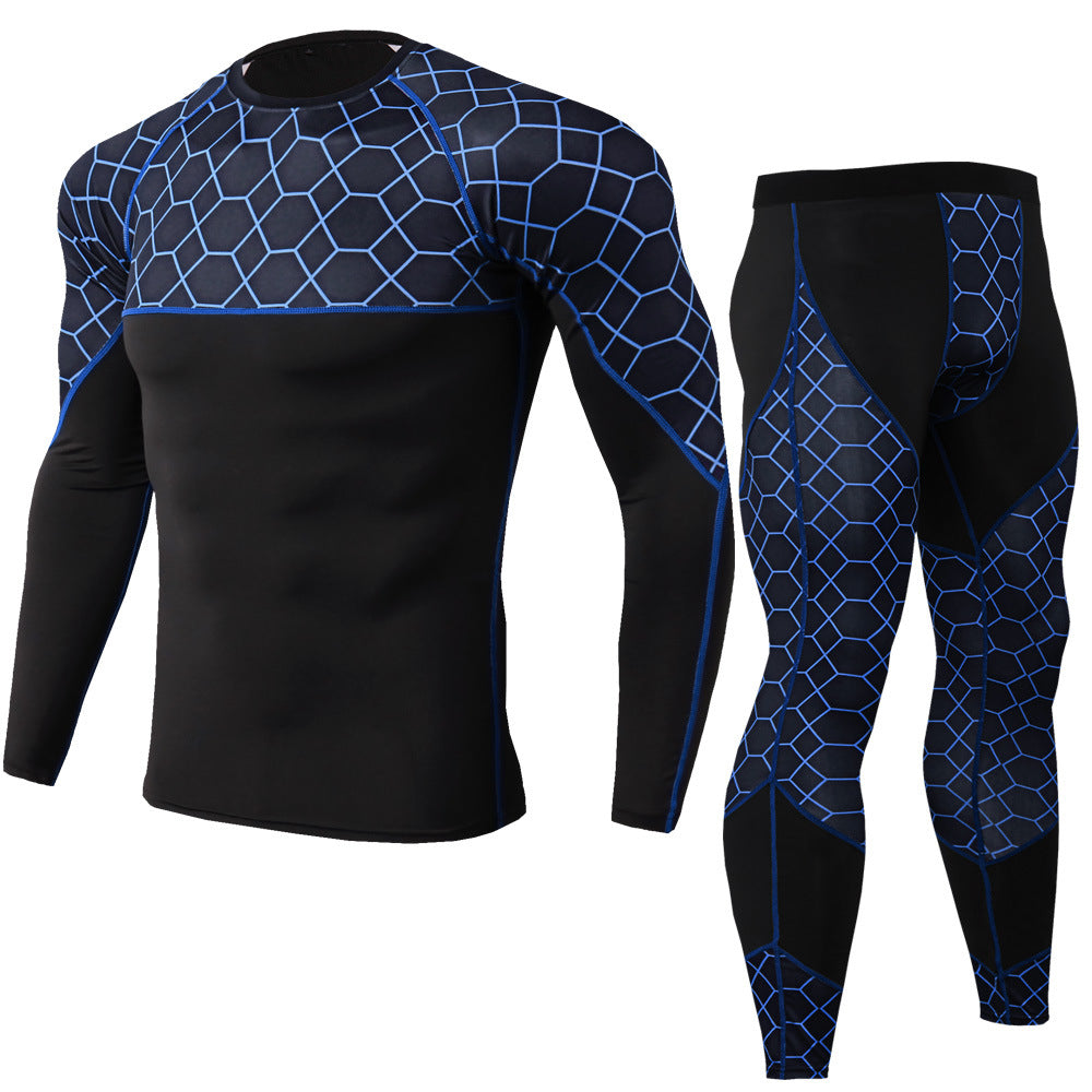 Men's PRO Tight-fitting Fitness Sports Training Clothes Elastic Quick-drying Suit Long Sleeves + rousers