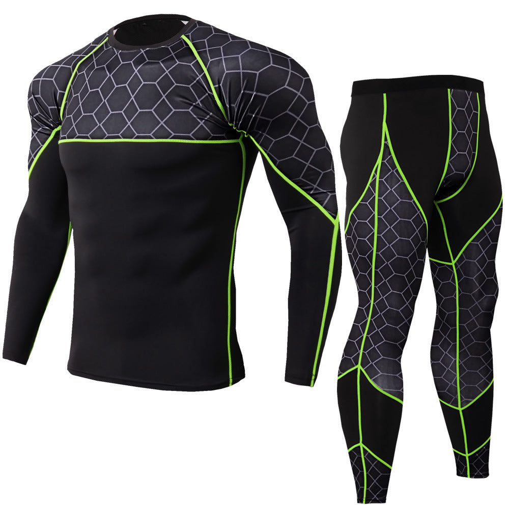 Men's PRO Tight-fitting Fitness Sports Training Clothes Elastic Quick-drying Suit Long Sleeves + rousers