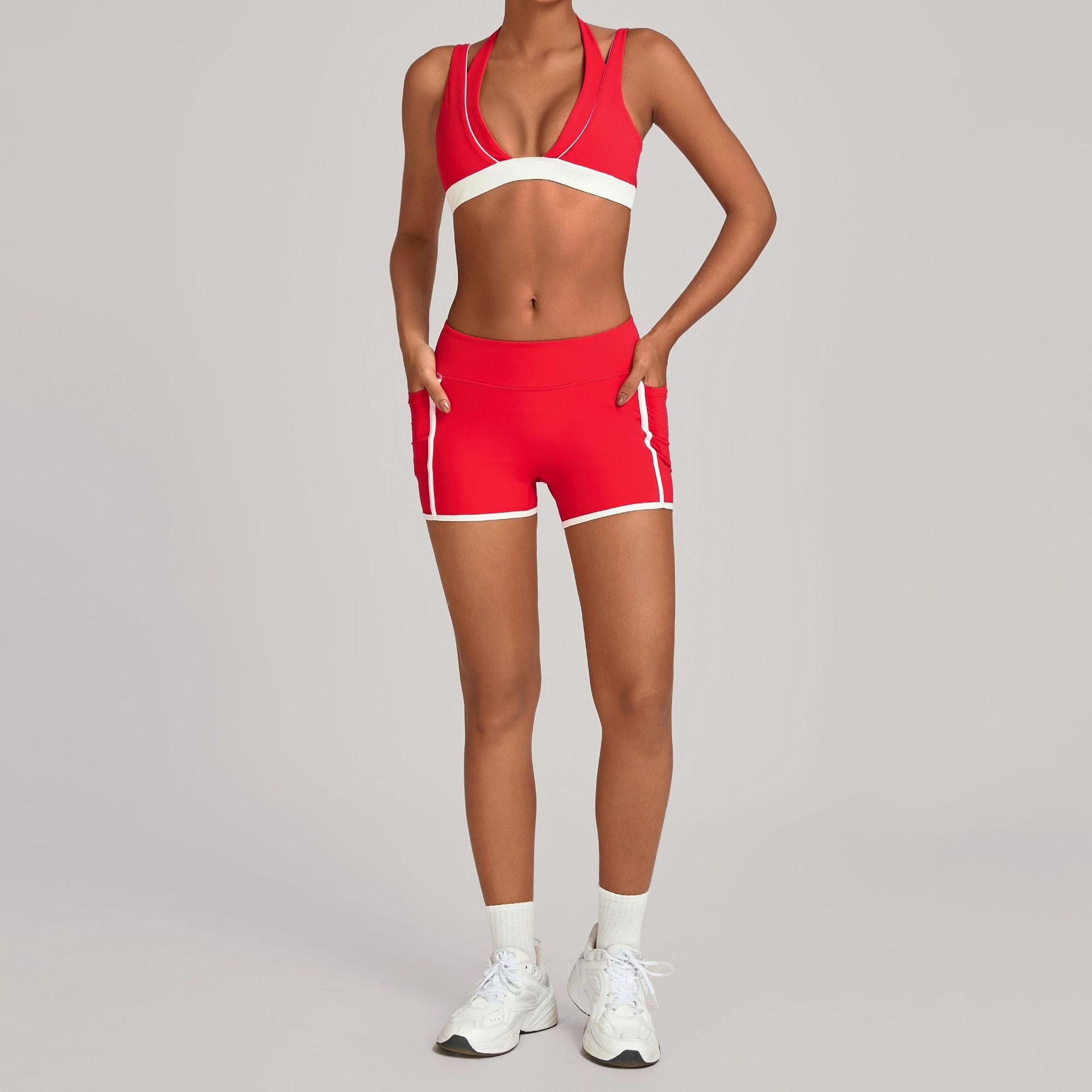 Pocket tight sports set, women's outdoor running, fitness and yoga two-piece set