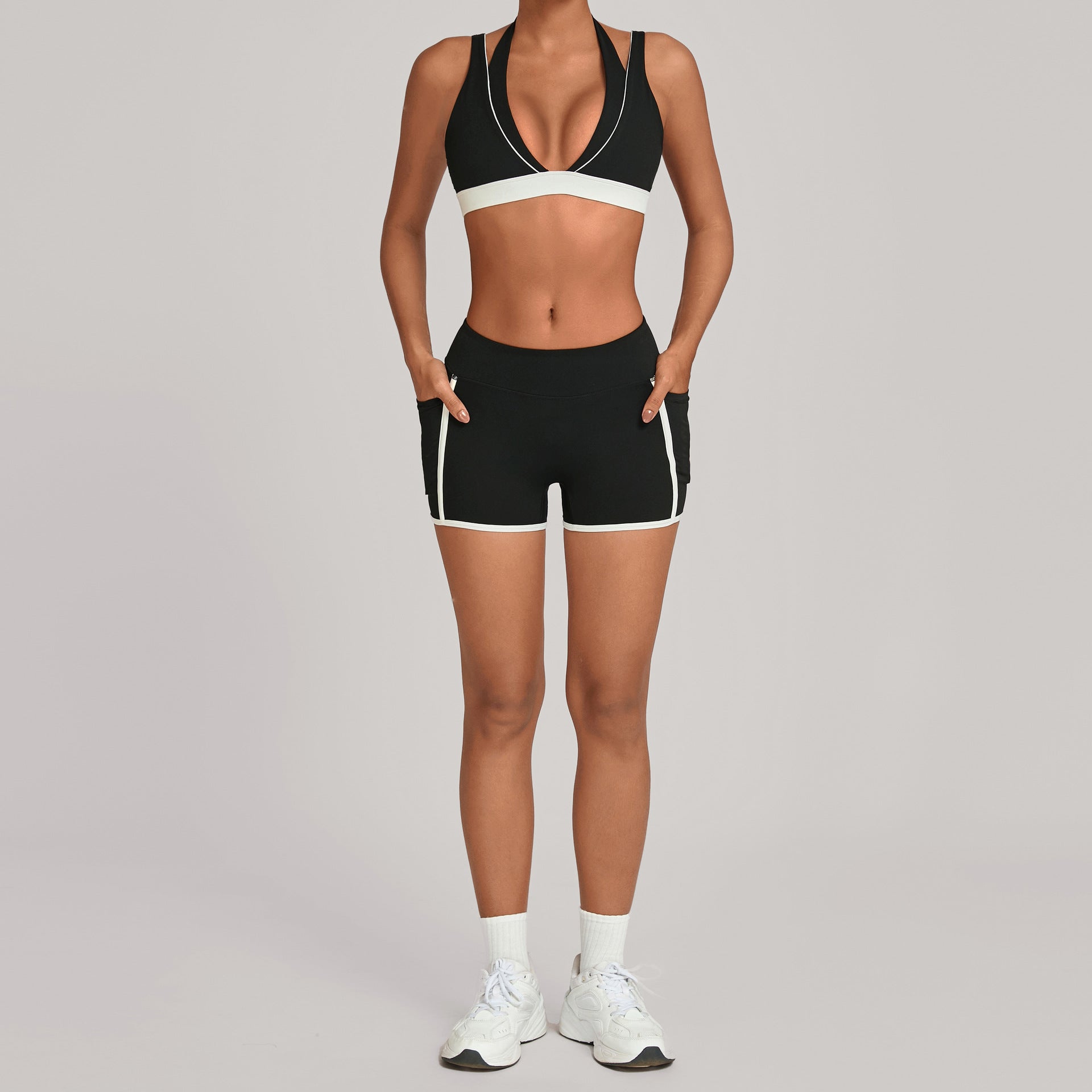 Pocket tight sports set, women's outdoor running, fitness and yoga two-piece set