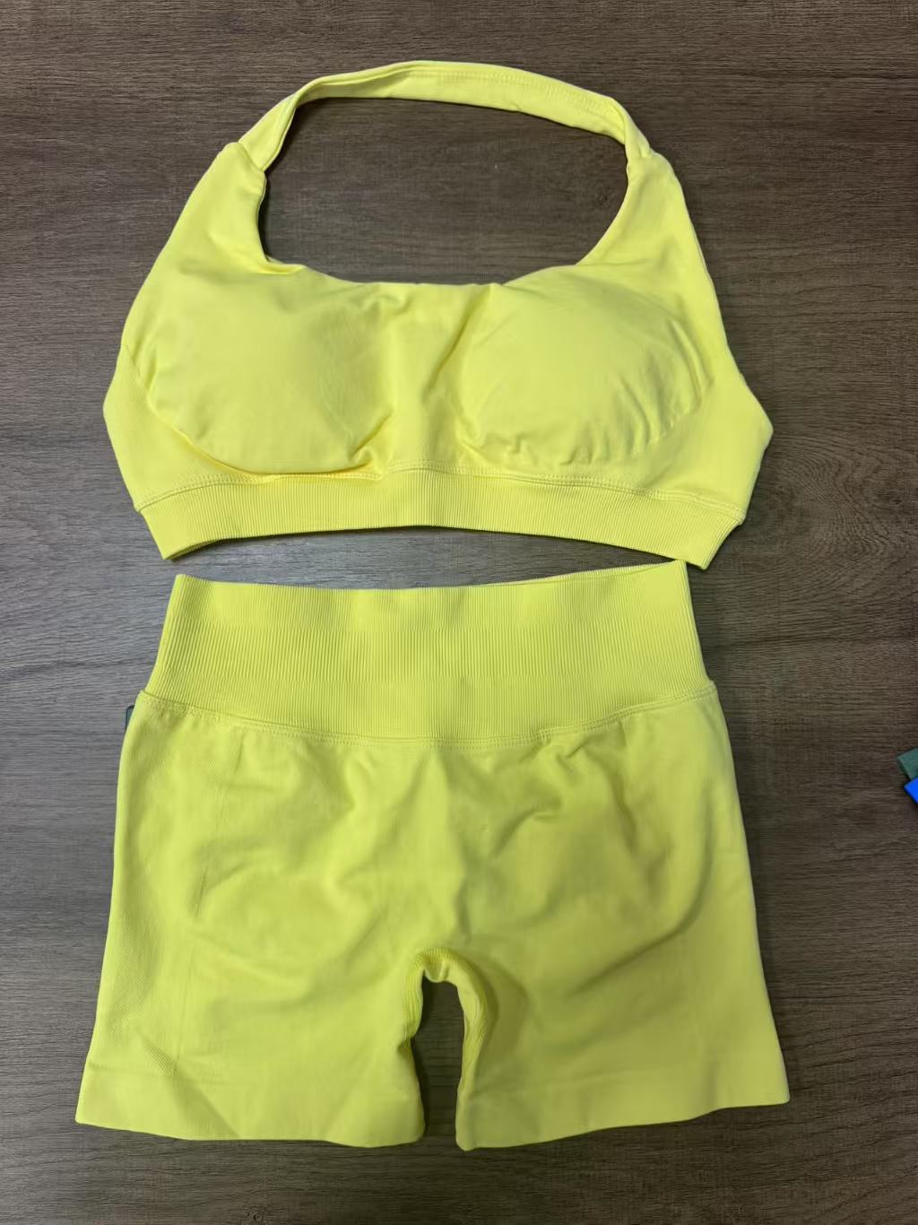 Women Halter Neck High Waist Yoga Tracksuit Slim Fitness Shorts Set 1