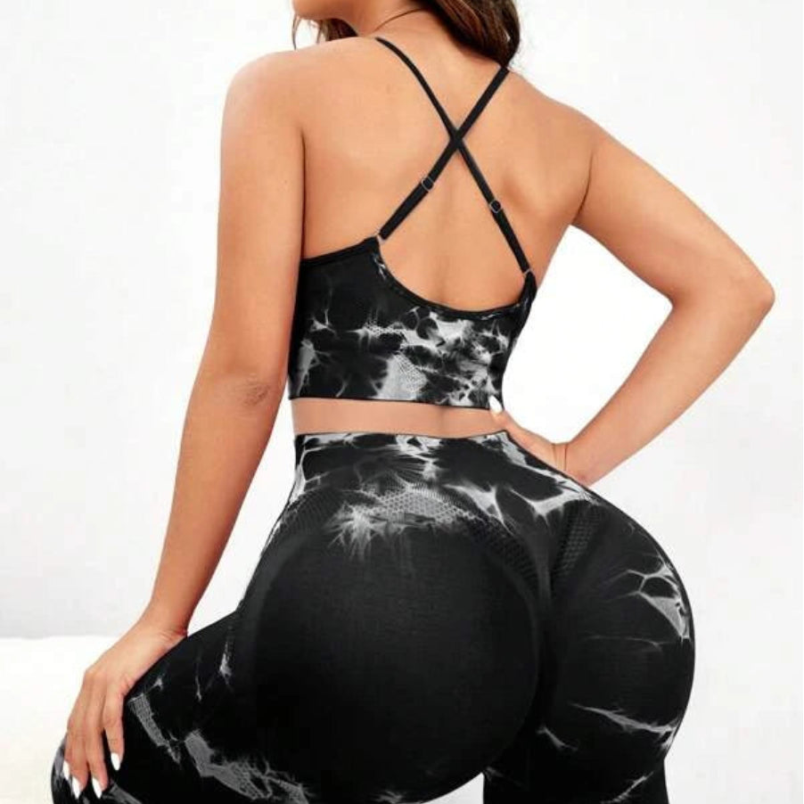 Tie dye crisscross back sports set 2 colors