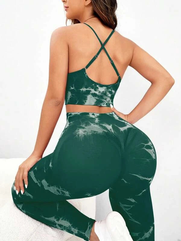 Tie dye crisscross back sports set 2 colors
