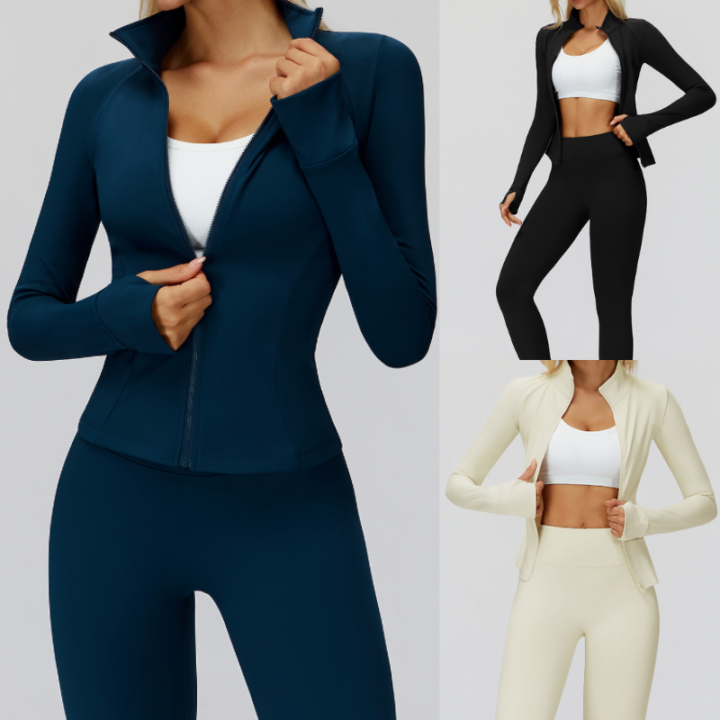 Autumn and winter zipper windproof and warm fleece set, outdoor running and fitness set 5502