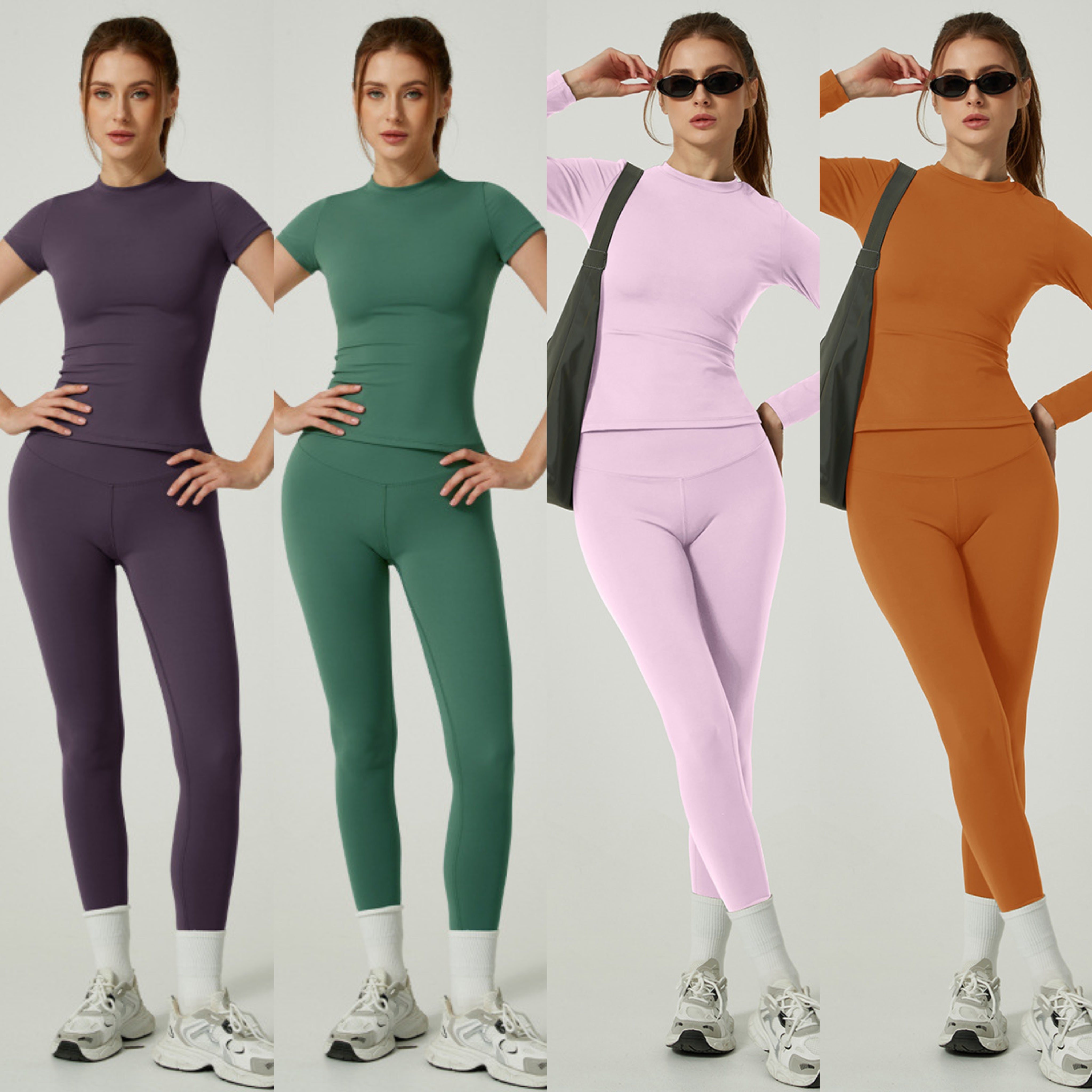 Women's two-piece short&long sleeve yoga pants suit