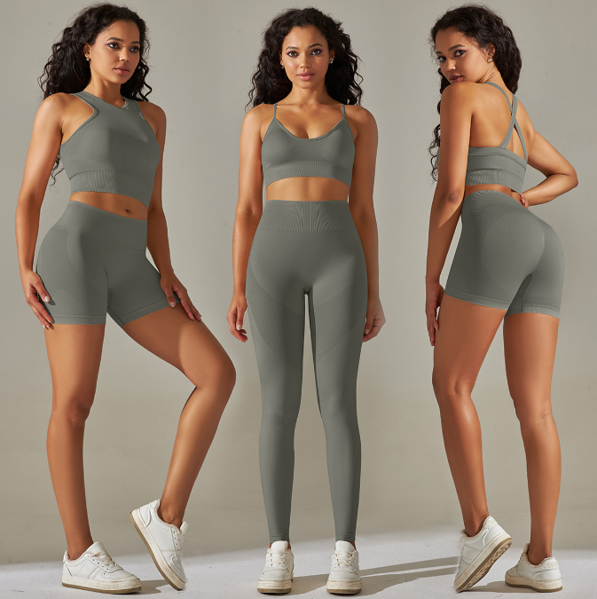 3 seamless beautiful back cross double straps sports vest bra set running fitness yoga pants 14 colors