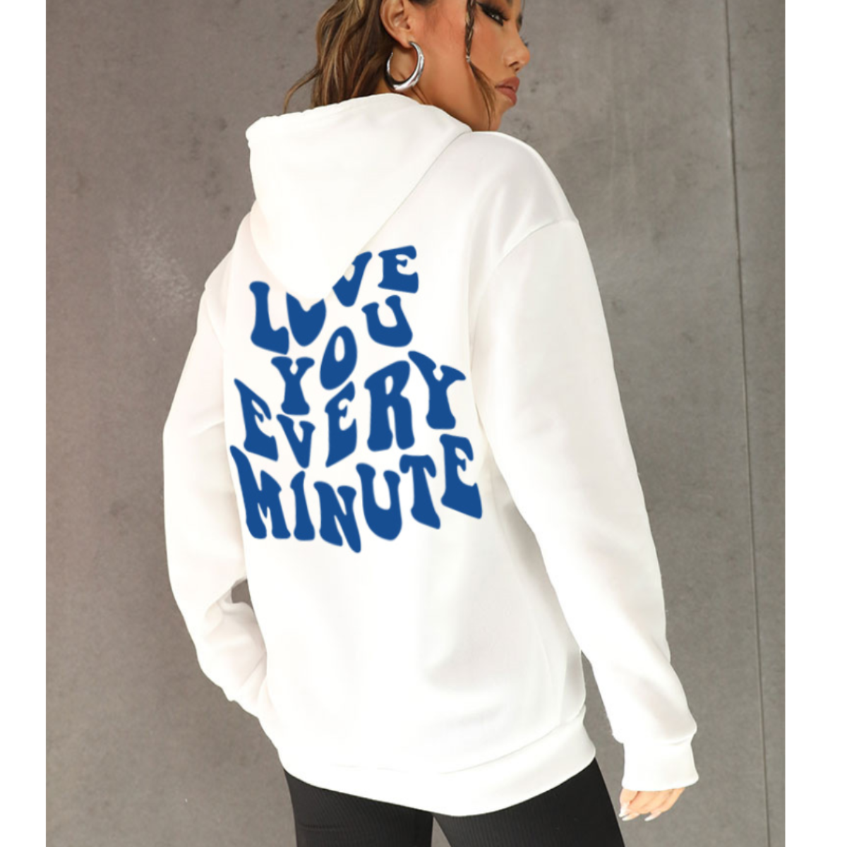 Fleece hoodie plain letter print pocket drawstring print hoodie