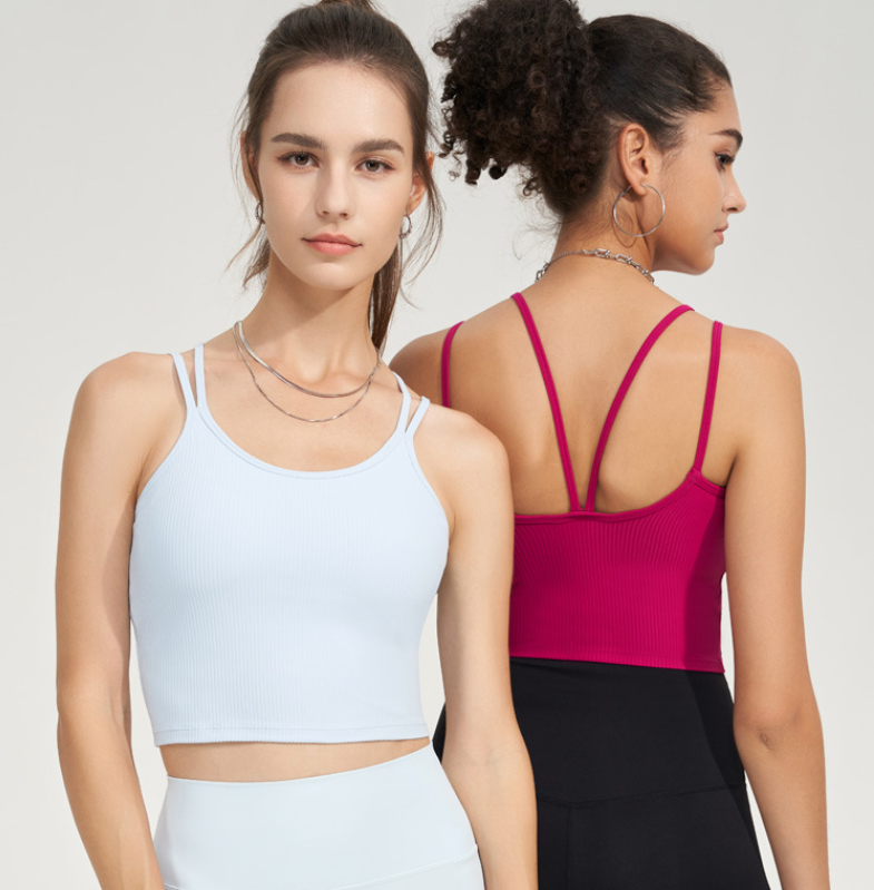 Double strap ribbed Yoga bra Backless sexy strap bra 4 color