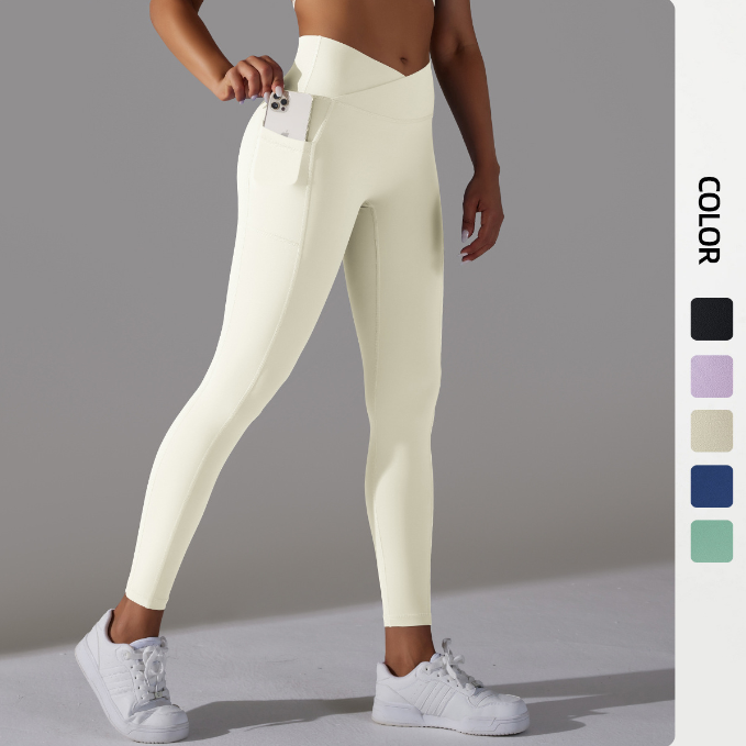 Reversible polyamide cross high-waisted hip lift pocket yoga pants 6colors