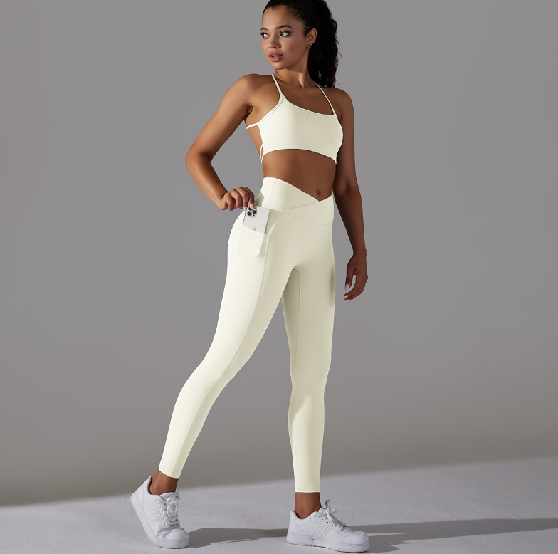 Double-sided polyamide solid color cross beauty yoga suit 5colors