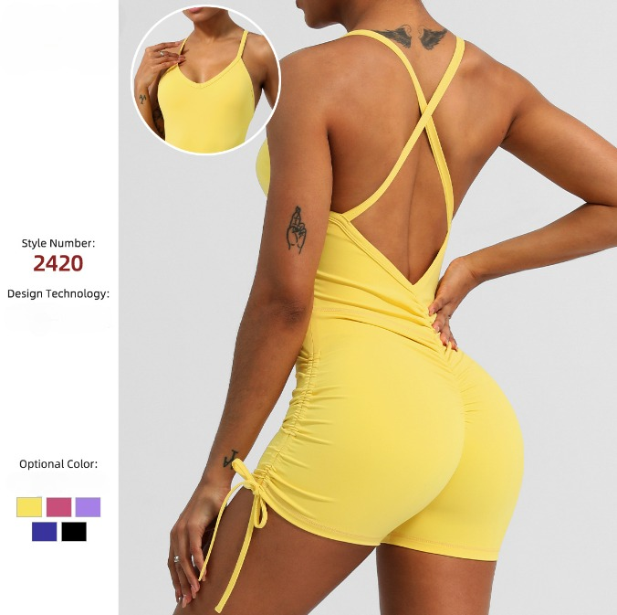 V-neck shorts Sleeveless jumpsuit with chest pad 5colors