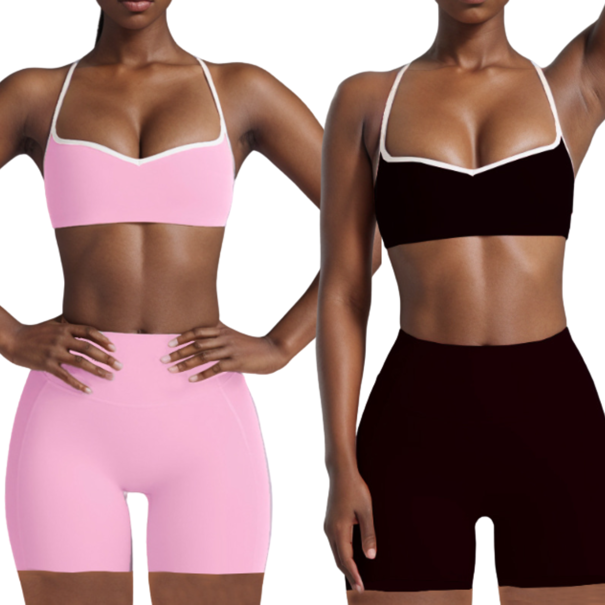 Color contrast bra Strap Instant dry hip lift Yoga shorts set