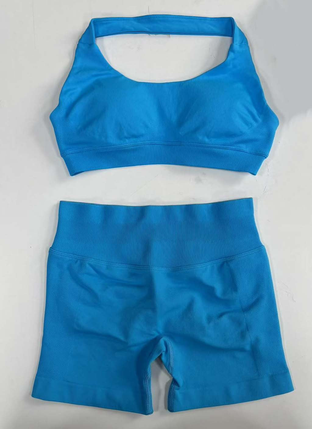 Women Halter Neck High Waist Yoga Tracksuit Slim Fitness Shorts Set 1
