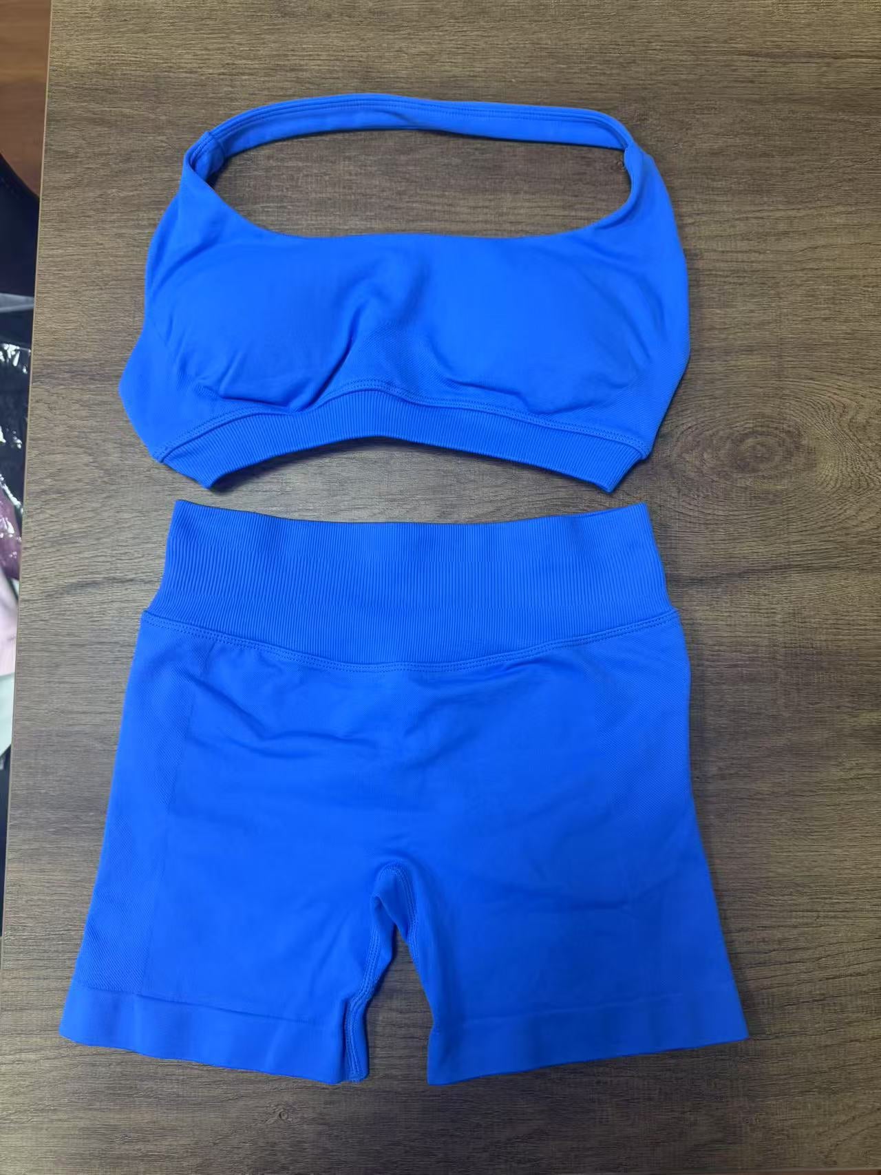 Women Halter Neck High Waist Yoga Tracksuit Slim Fitness Shorts Set 1