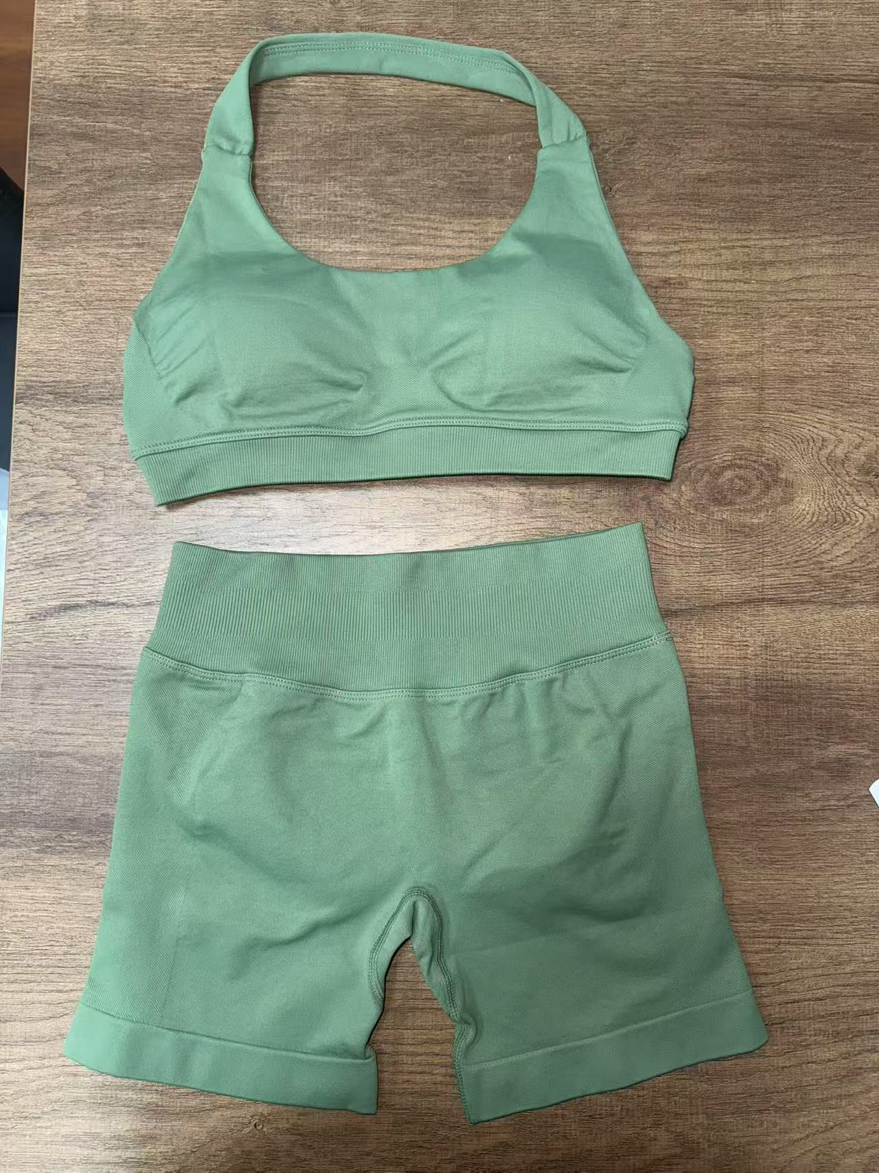 Women Halter Neck High Waist Yoga Tracksuit Slim Fitness Shorts Set 1