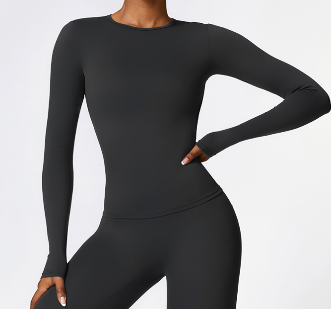 Winter brushed long-sleeved yoga wear, high-intensity fitness wear,running top 8519