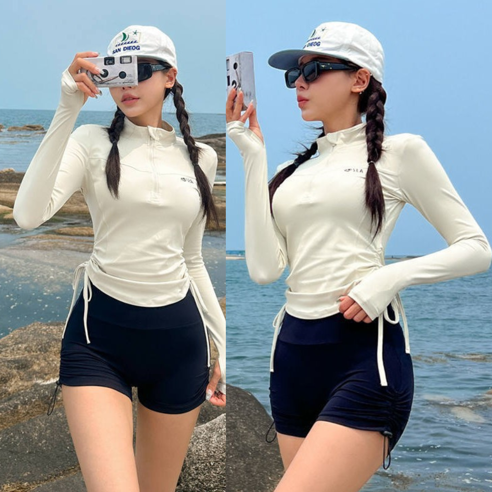 Split swimsuit wholesale conservative sunscreen long-sleeved pants sports senior feeling hot spring two-piece swimsuit