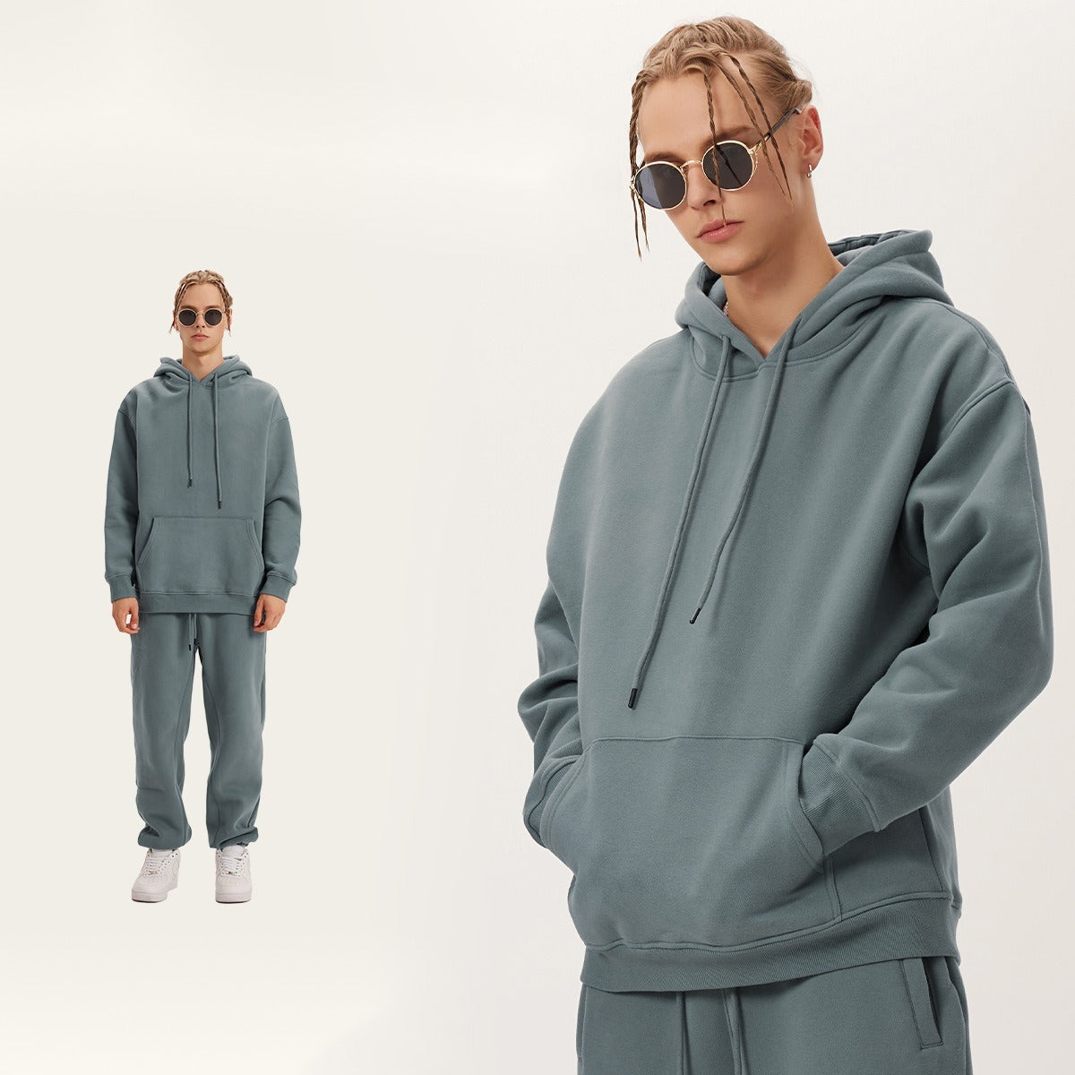 Autumn and winter tide couple plus fleece thick hoodie set 27 colors-7