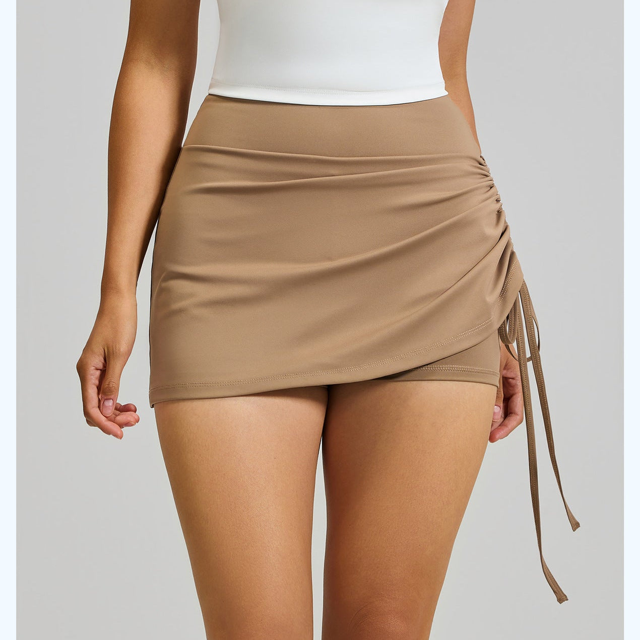 Ruffled High-Waist Sports Skort for Women, Anti-Chafing & Anti-Ride-Up, Fake Two-Piece Yoga Shorts for Running