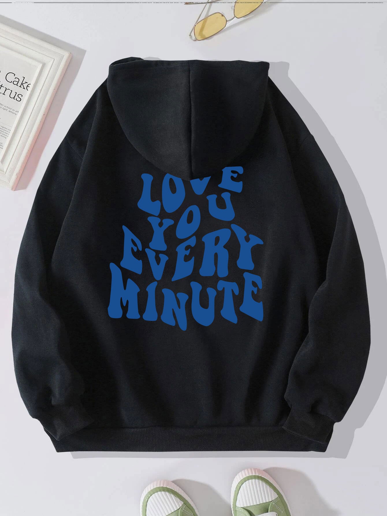 Fleece hoodie plain letter print pocket drawstring print hoodie