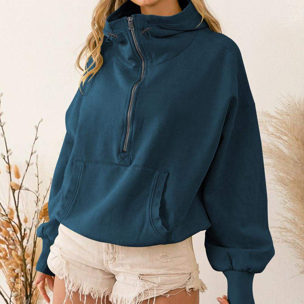 Hoodie zipper drawstring long sleeve top jacket 6color