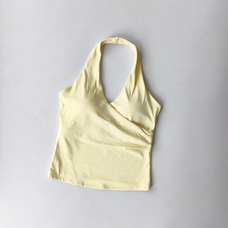 New Women V-Neck Halter Cross Back Sports Bra with Built-in Pads, Quick Dry Yoga Tank Top for Workout Fitness