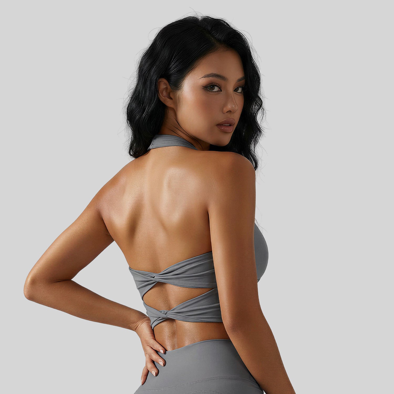 Women Summer Sports Yoga Bra, Twist Knot Halter Top, High Elastic Fixed Padding, Beauty Back Fitness