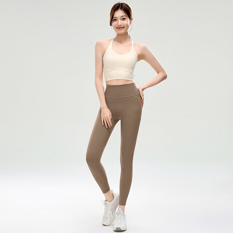 Women Cross Back Sports Bra Set, Wearable Outside Tank Top with Yoga Leggings for Pilates Running Training