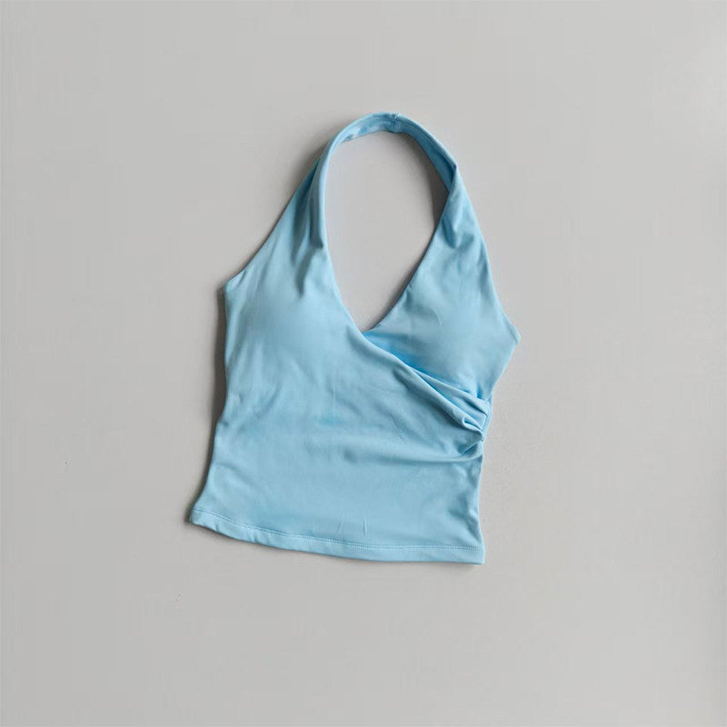 New Women V-Neck Halter Cross Back Sports Bra with Built-in Pads, Quick Dry Yoga Tank Top for Workout Fitness