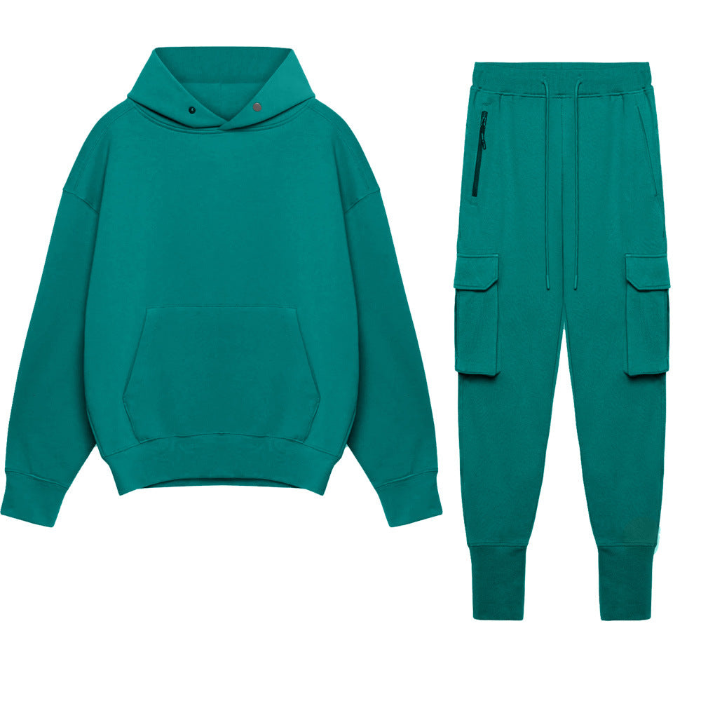 Cargo two-piece oversized fitness hoodie pant suit 6color