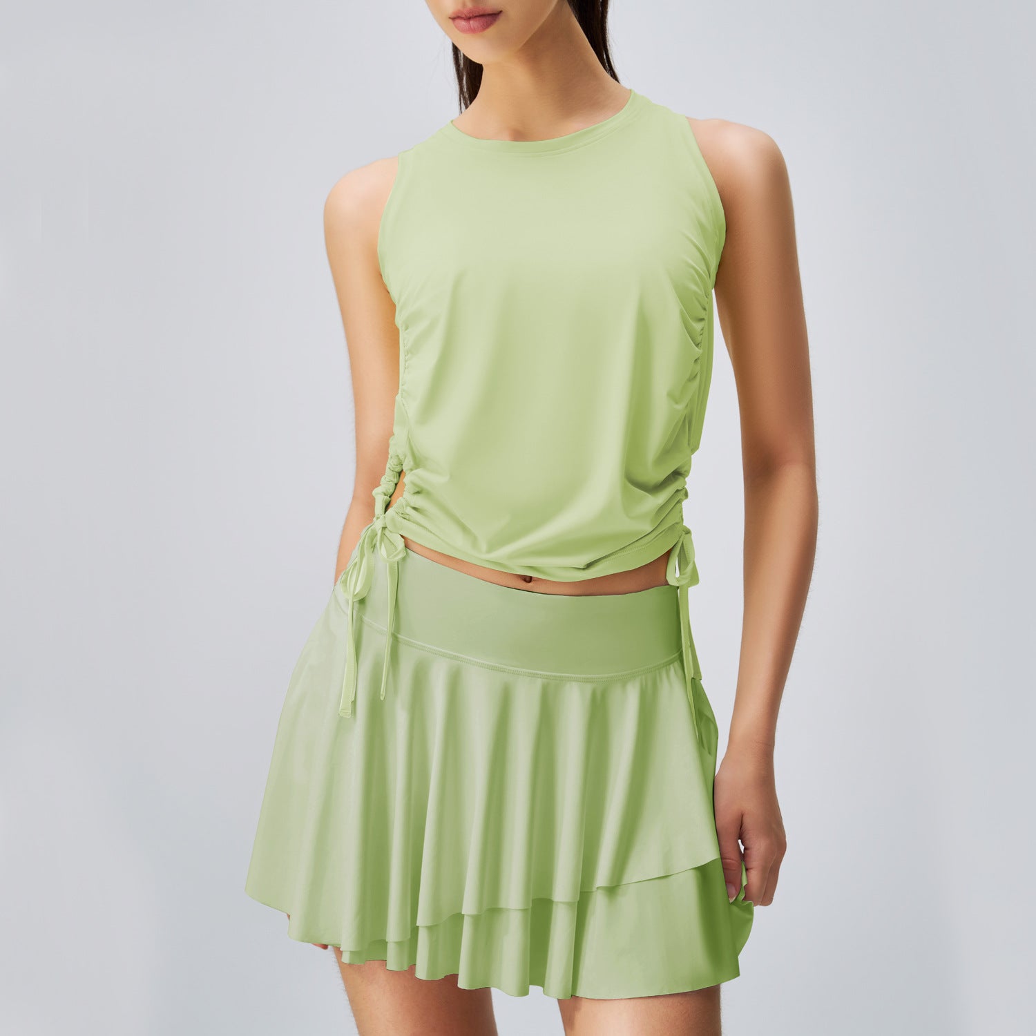 New drawstring sun-protective quick-drying vest, smock, women's tennis wear, short skirt, sports yoga wear set