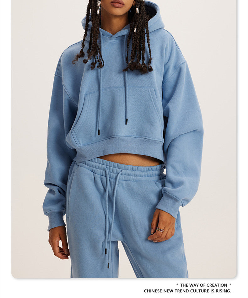 Solid color pullover drawstring hoodie for women 7colors