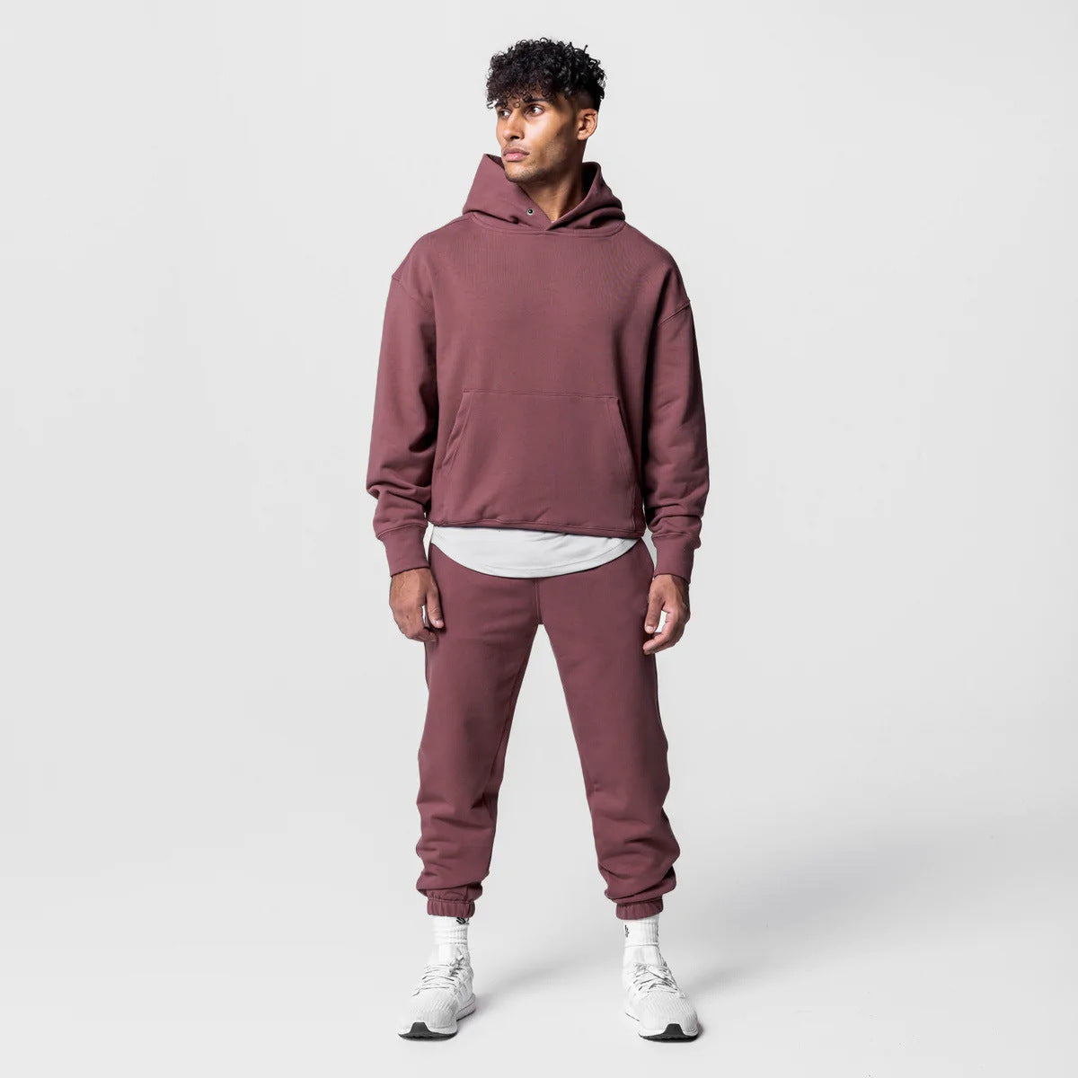 Casual hooded sweatshirt and sweatpants two-piece set 5color
