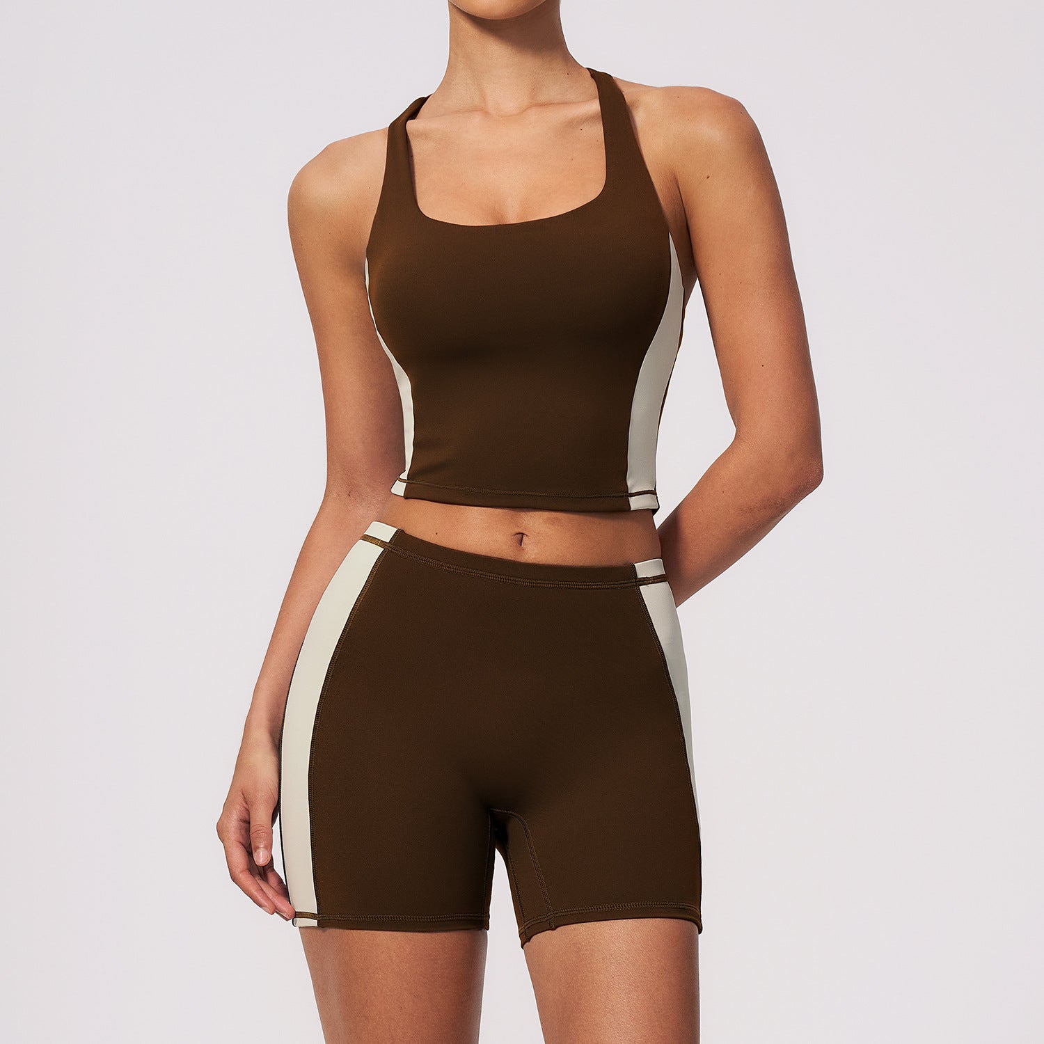 New Women Yoga Set with Built-in Padded Tank Top, High Waist Butt Lift Quick Dry Breathable Yoga Shorts