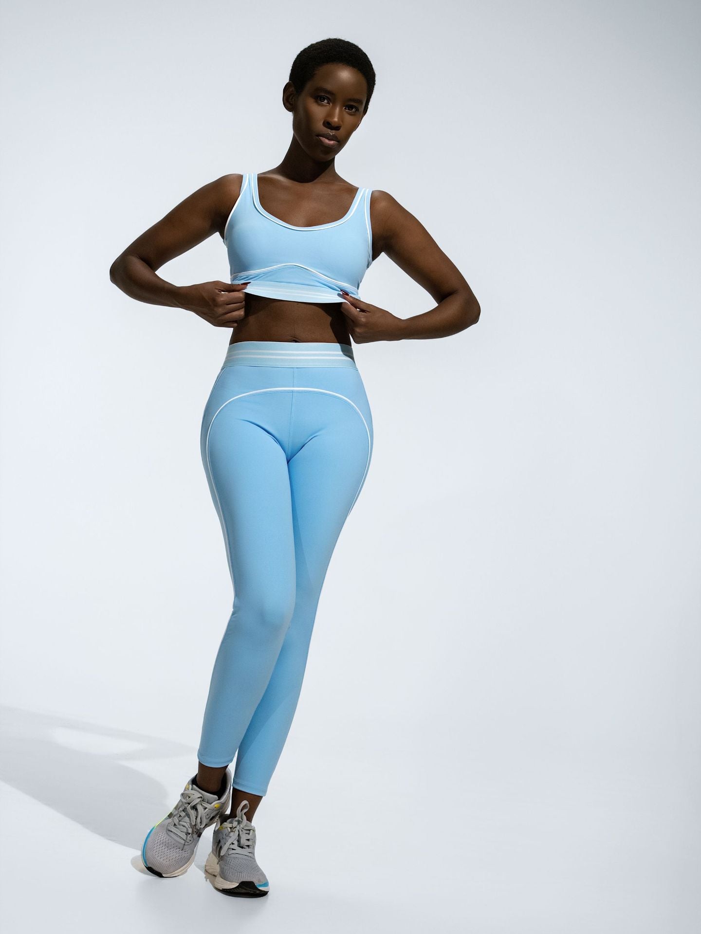 Women's nude yoga suit high-waisted nine-minute pants fitness training sleeveless pants two-piece set