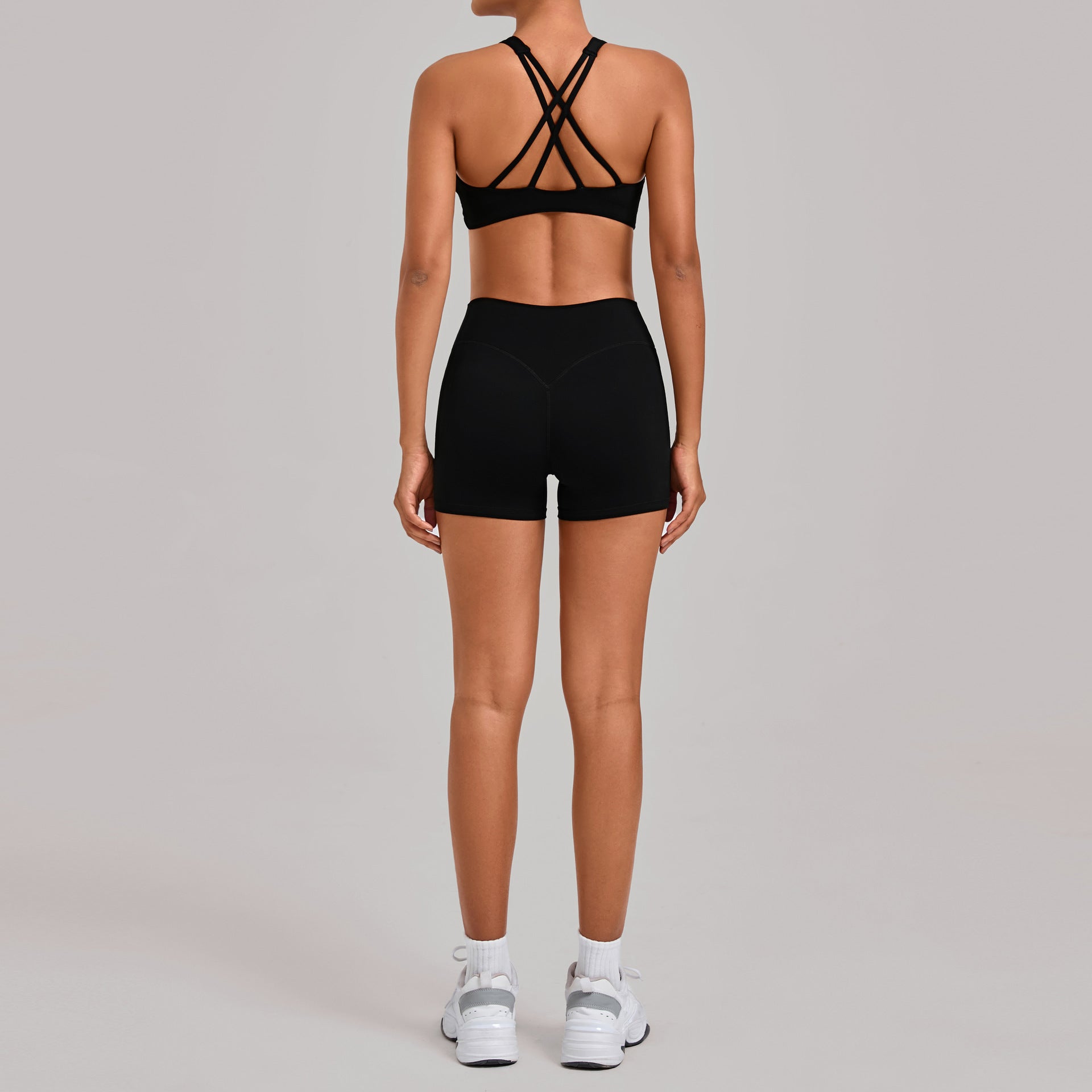 Cross back yoga suit tight fit quick dry fitness suit detachable chest pad sports shorts suit