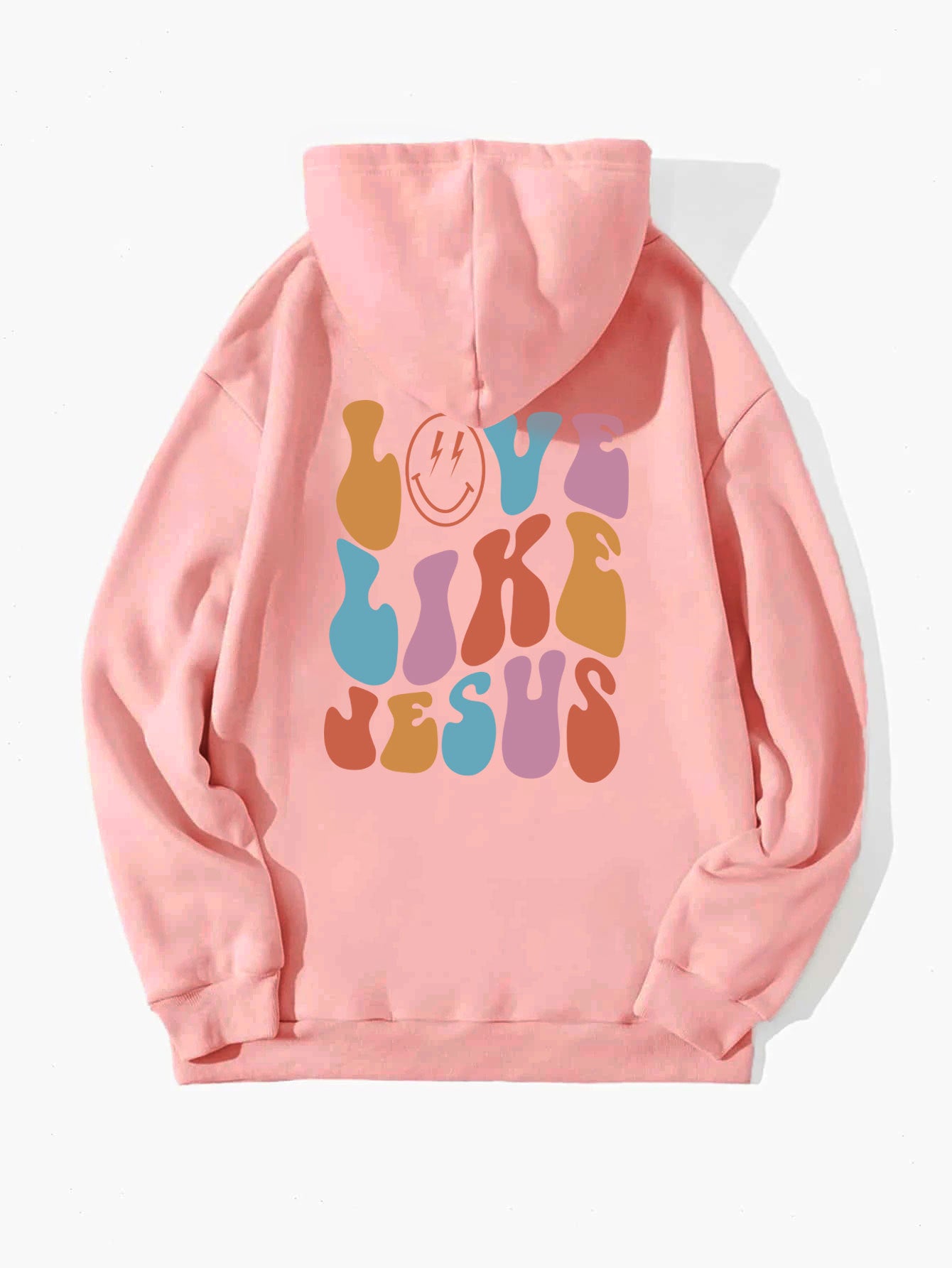 Fleece hoodie back letter print kangaroo pocket drawstring print 7 color