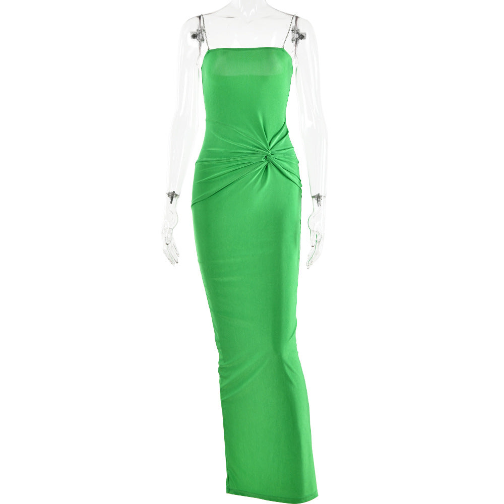 Dress temperament sexy bright diamond halter splicing high waist slim dress 3 colors