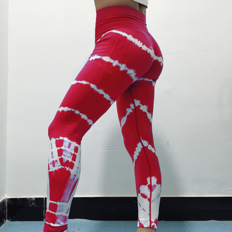 Seamless Tie-dye Striped High-waist Tight Hip-lifting Yoga Quick-drying Training Fitness Pants Sports Trousers Women 5 Colors