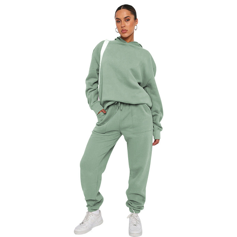 Solid color hooded long-sleeved hoodie women's fashion casual pantsuit 9 colors