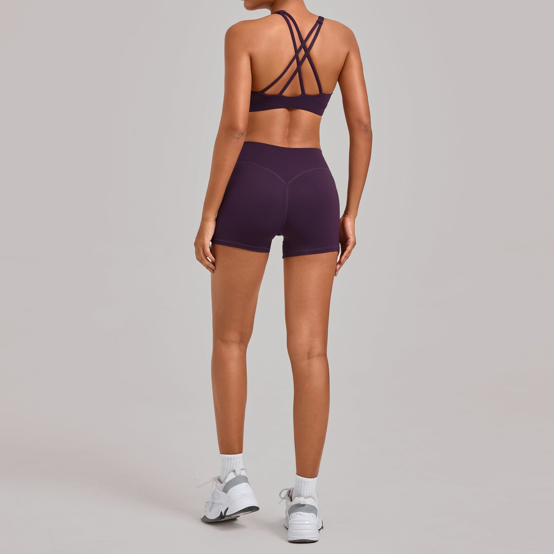 Cross back yoga suit tight fit quick dry fitness suit detachable chest pad sports shorts suit