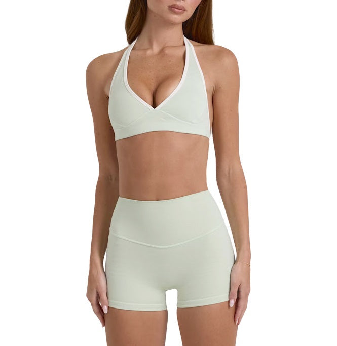 Seamless High-Elastic Skin-Friendly Yoga Sports Bra & Shorts Set, Women Tummy Control Peach Hip Fitness Pants